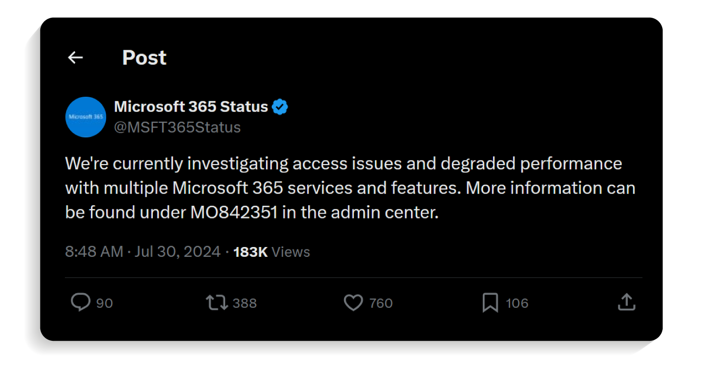 Microsoft Outage Announcement July 30, 2024