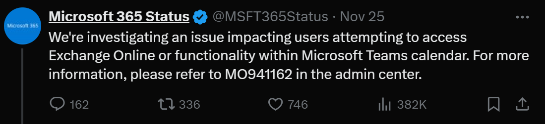 MO941162 Microsoft Status Tweet